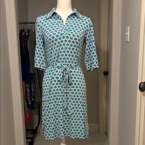 Laundry By Shelli Segal Teal and White Midi Dress